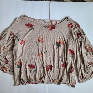 Lucky Brand XL Tan coral burnt orange bell sleeve wide neck blouse fall winter